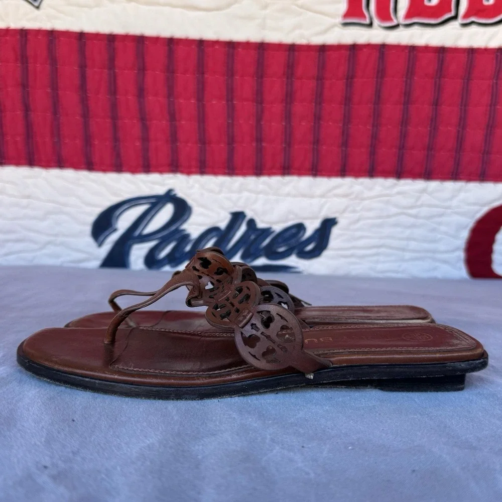 Size 8m - Tory Burch  Tiny Miller 10mm Thong‎ Sandals Burnt Cuoio Brown Leather